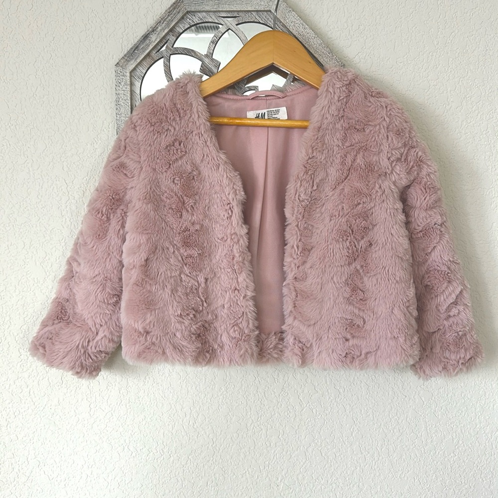 H&M • Powder Pink Soft Plush Thick Faux Fur Preppy Uptown Coquette Coat Jacket